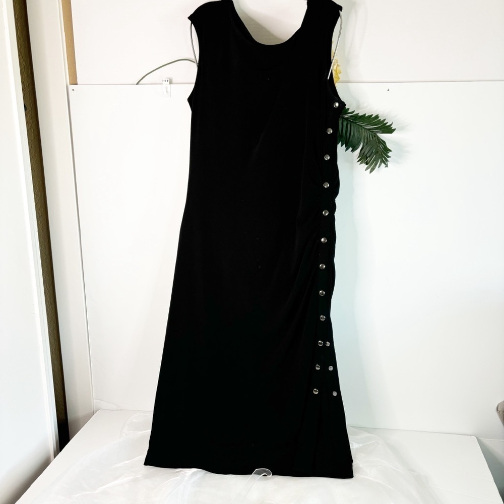 Shape FX Snap Side Slit Black Fitted Dress Women's